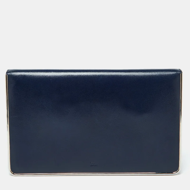 Dior Blue Leather Metal Flap Clutch