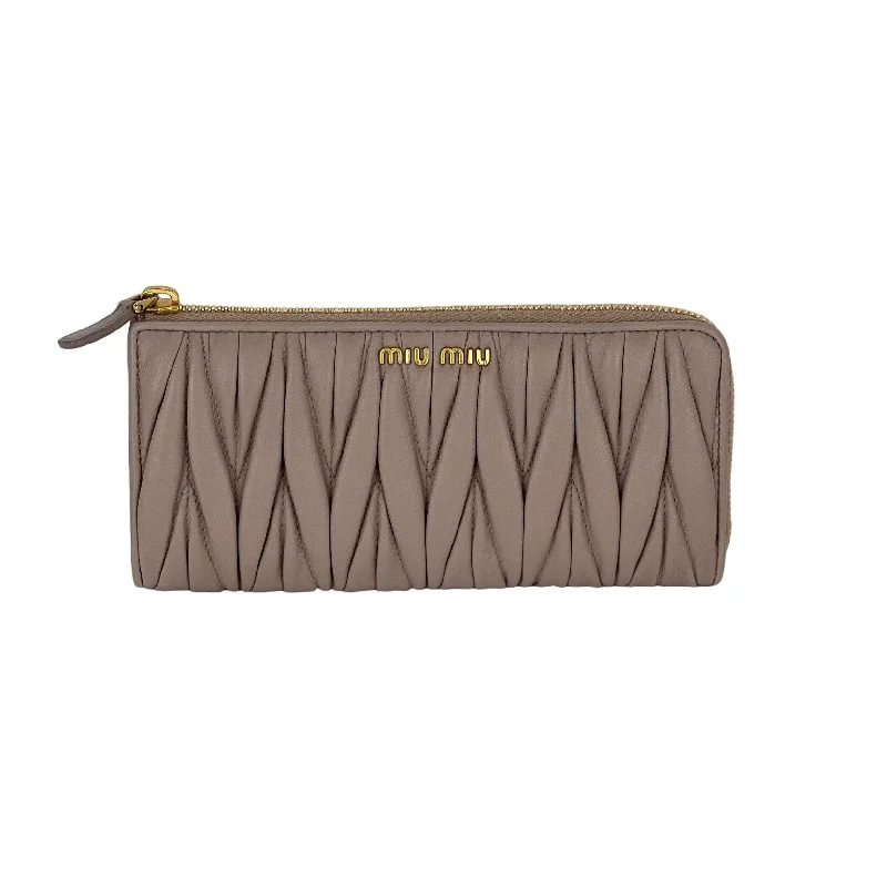 Miu Miu Long Beige Zip Around Leather Wallet