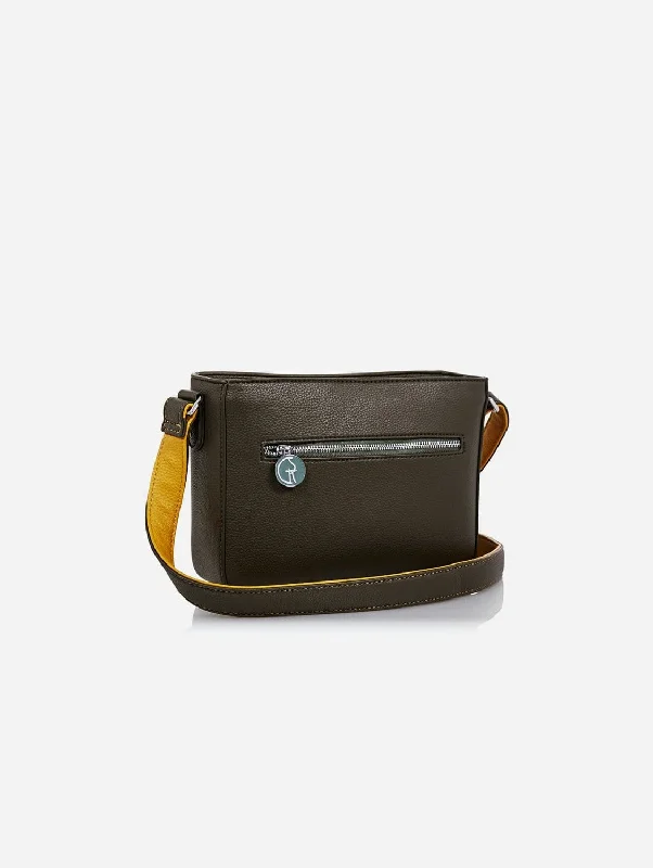 Vegan Leather Crossbody Handbag | Green & Mustard