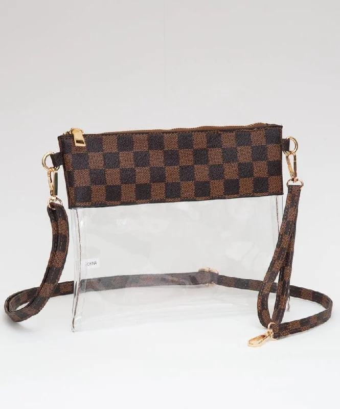 TG10692 Two Tone Checker Pattern Clear Gameday Crossbody Bag