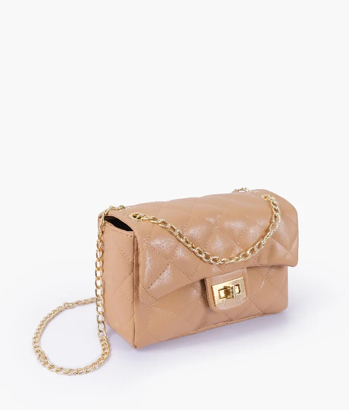 Beige quilted mini bag with chain