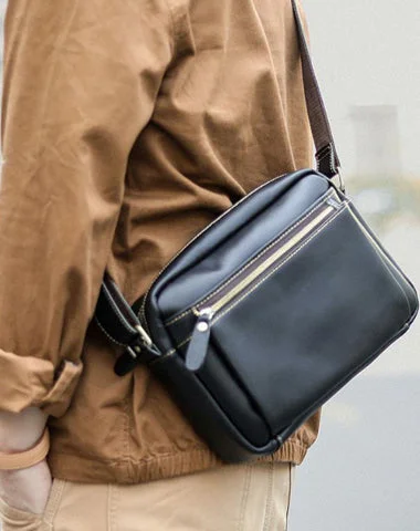 Casual Black Leather Mens Small Courier Bags Messenger Bag Brown Postman Bags For Men