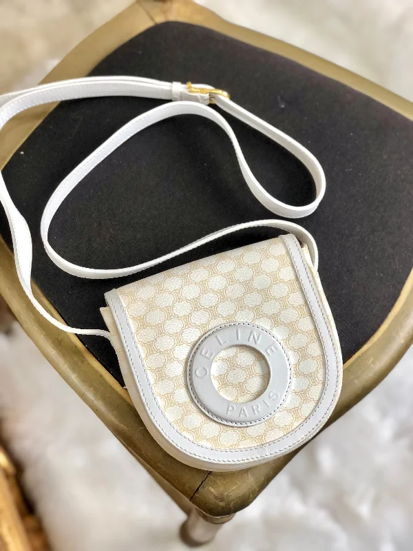 CELINE Macadam Circle logo Crossbody Mini Shoulderbag White Vintage Old Celine tzzh38