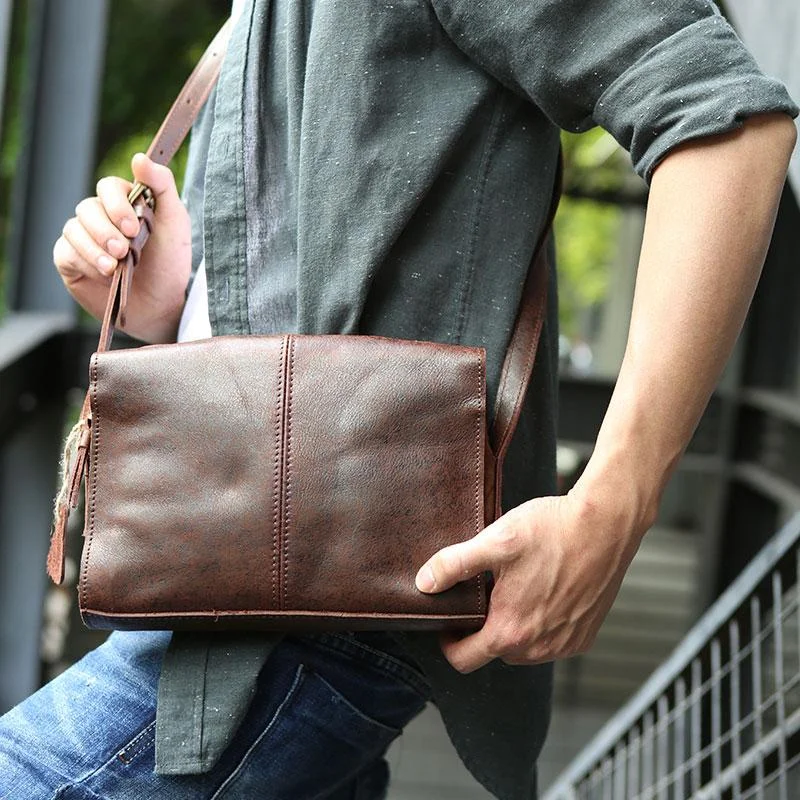 Cool Leather Mens Small Messenger Bag Shoulder Bag for men