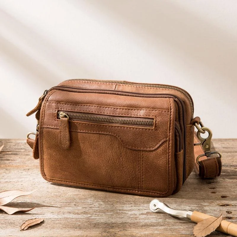 Cool Leather Mens Small Messenger Bags Shoulder Bags for Men