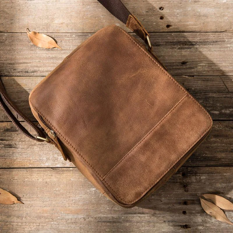 Cool Mens Small Leather Brown Bag Messenger Bags Shoulder Bags  for Men