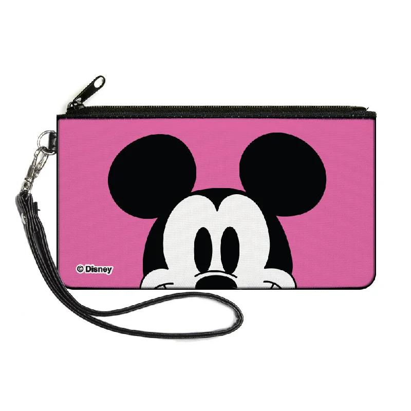 Canvas Zipper Wallet - LARGE - Mickey Mouse Face Character Close-Up Pink