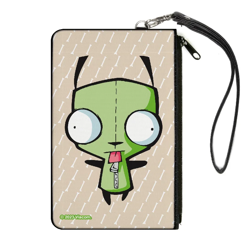 Canvas Zipper Wallet - LARGE - Invader Zim GIR Pose and Bone Tan/White