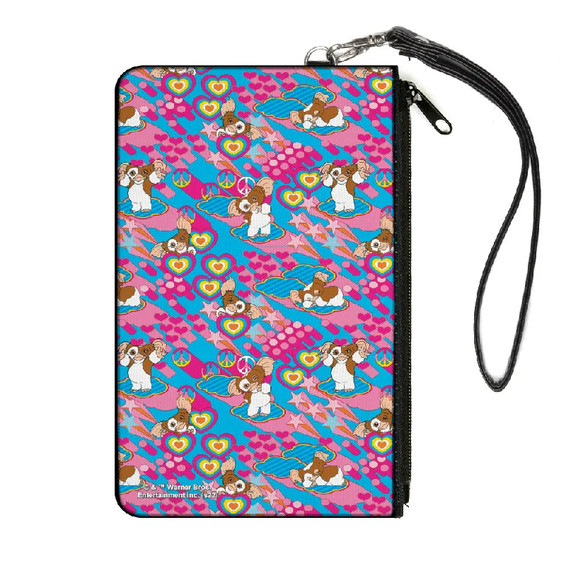 Canvas Zipper Wallet - LARGE - Gremlins The New Batch Gizmo Poses Peace Collage Blues/Pinks