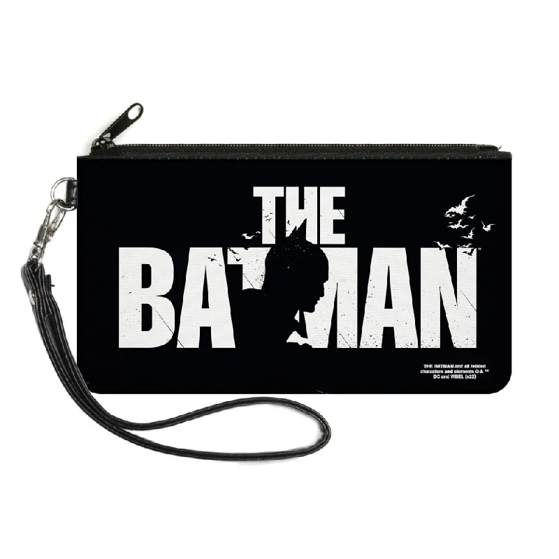 Canvas Zipper Wallet - SMALL - THE BATMAN Movie Batman Silhouette Title Black White