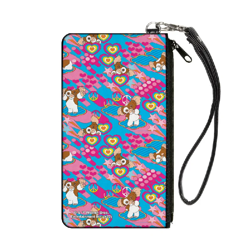 Canvas Zipper Wallet - SMALL - Gremlins The New Batch Gizmo Poses Peace Collage Blues/Pinks