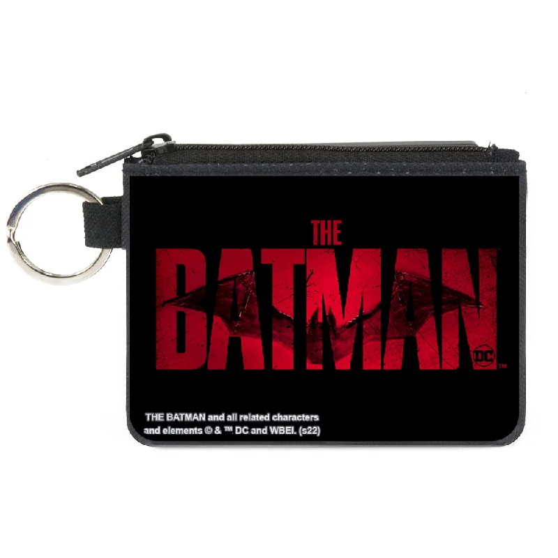 Canvas Zipper Wallet - MINI X-SMALL - THE BATMAN Movie Bat Title Weathered Black Red