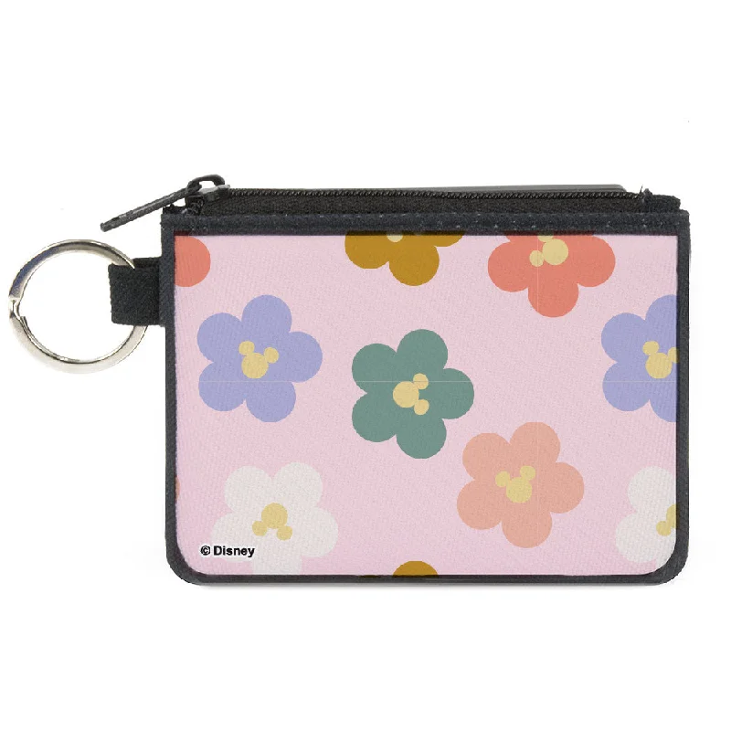 Canvas Zipper Wallet - MINI X-SMALL - Mickey Mouse Ears Icon Flowers Pink/Multi Pastel