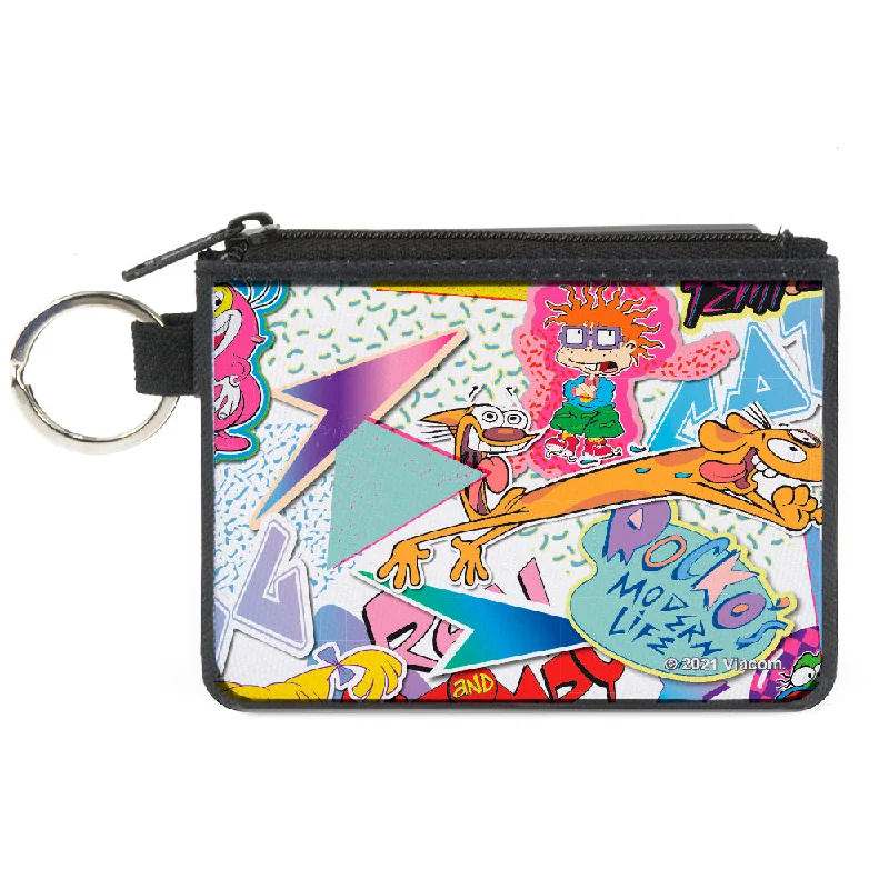 Canvas Zipper Wallet - MINI X-SMALL - Nick 90's Logos 7-Show Characters White Multi Color