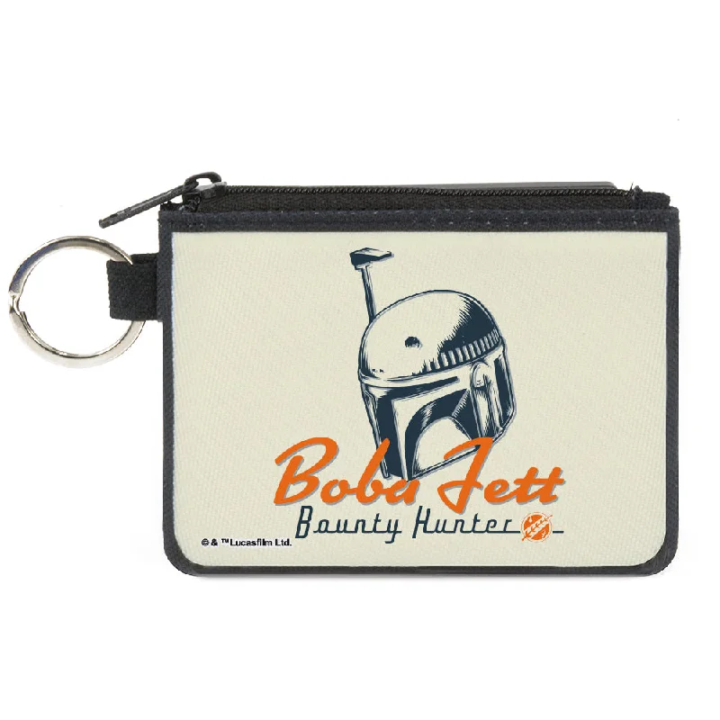 Canvas Zipper Wallet - MINI X-SMALL - Star Wars The Book of Boba Fett BOUNTY HUNTER Helmet Ivory Black Orange