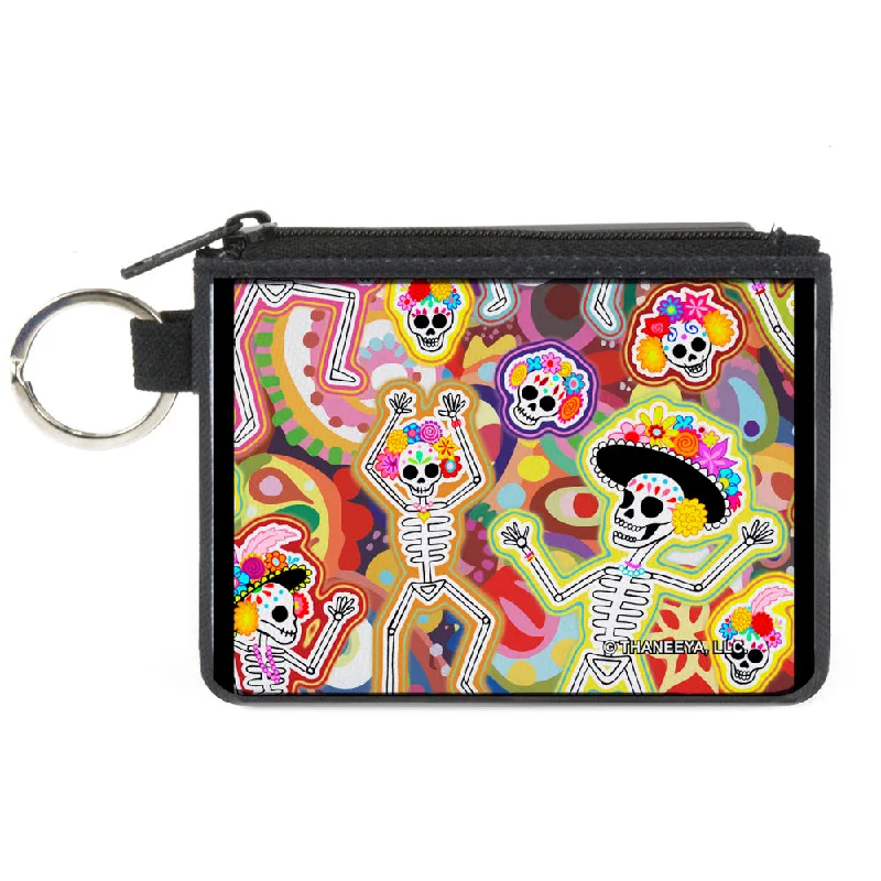 Canvas Zipper Wallet - MINI X-SMALL - Dancing Catrinas Collage Multi Color