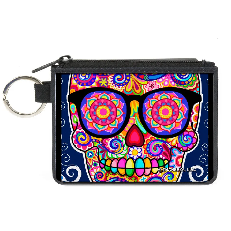 Canvas Zipper Wallet - MINI X-SMALL - Hipster Calavera C U Blue White Multi Color