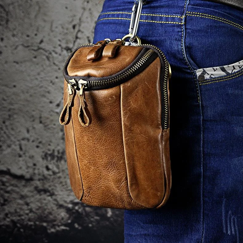 Leather Belt Pouch Mens Small Cases Waist Bag Shoulder Bag for Men