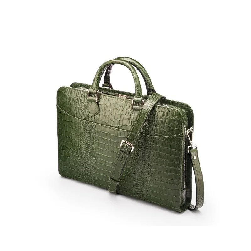 Leather Trinity 13" Laptop Briefcase - Green Croc