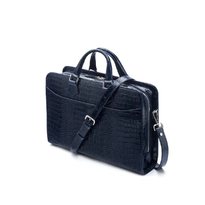 Leather Trinity 13" Laptop Briefcase - Navy Croc