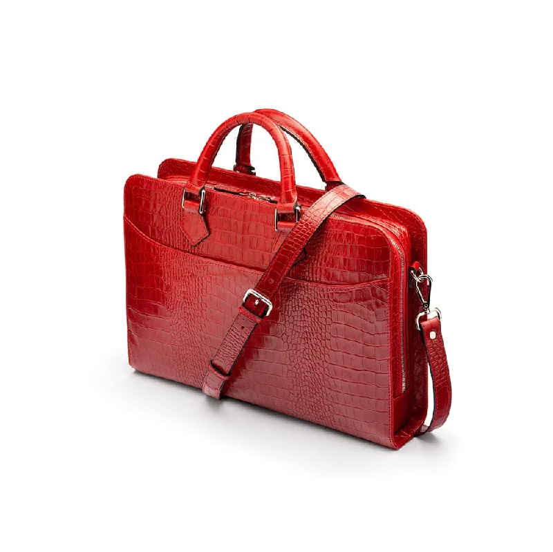 Leather Trinity 13" Laptop Briefcase - Red Croc