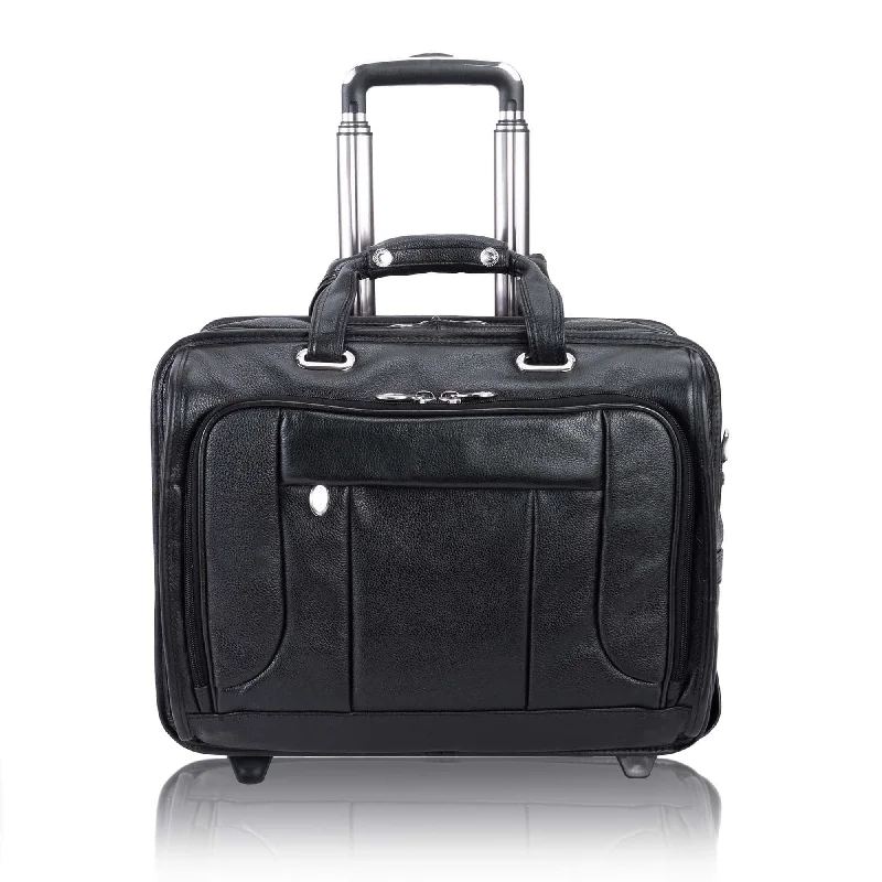 McKlein West Town 15.6" Leather Fly Through Checkpoint Friendly Patented Detachable  Wheeled Laptop Briefcase