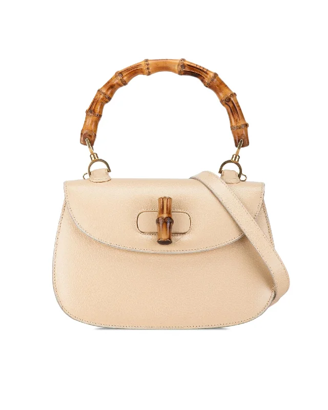 Gucci Bamboo 1947 Small Top Handle Bag in Beige Leather