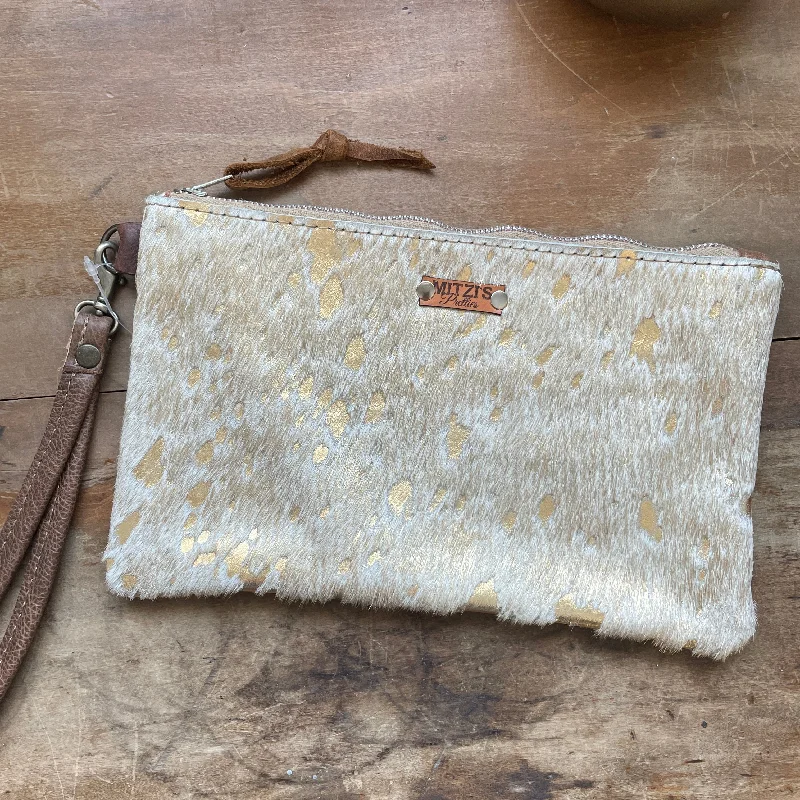 SHIPS TODAY Gold Cowhide Leather Wristlet