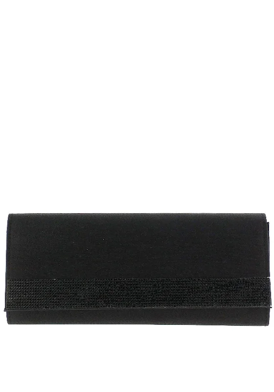 Sorento Charlton Rhinestone Trim Glitter Clutch Bag, Black