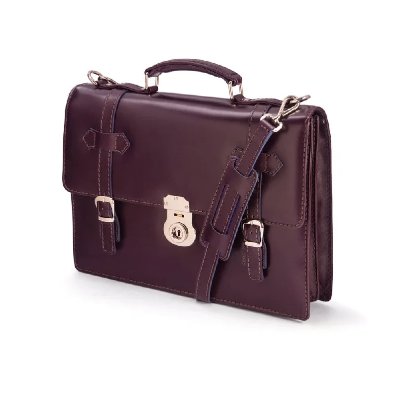 Traditional Vintage Leather Briefcase - Purple