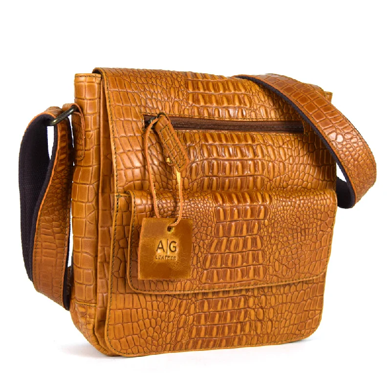 Urban Messenger Bag in Cognac Embossed Leather