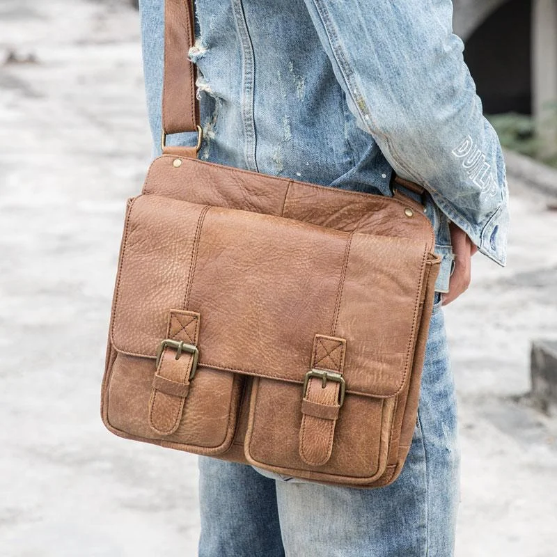 Vintage Brown Cool Leather Mens Messenger Bag Shoulder Bags for Men