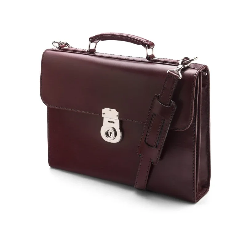 Vintage Leather Wall Street Briefcase, Silver Brass Lock - Burgundy