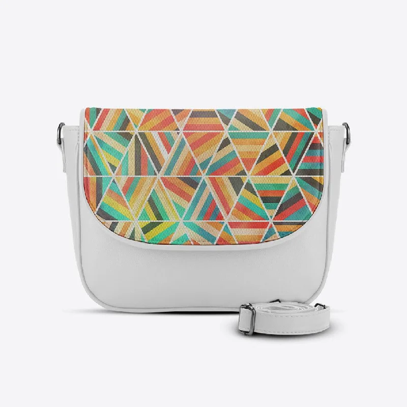 White Messenger Crossbody Colorful Triangles