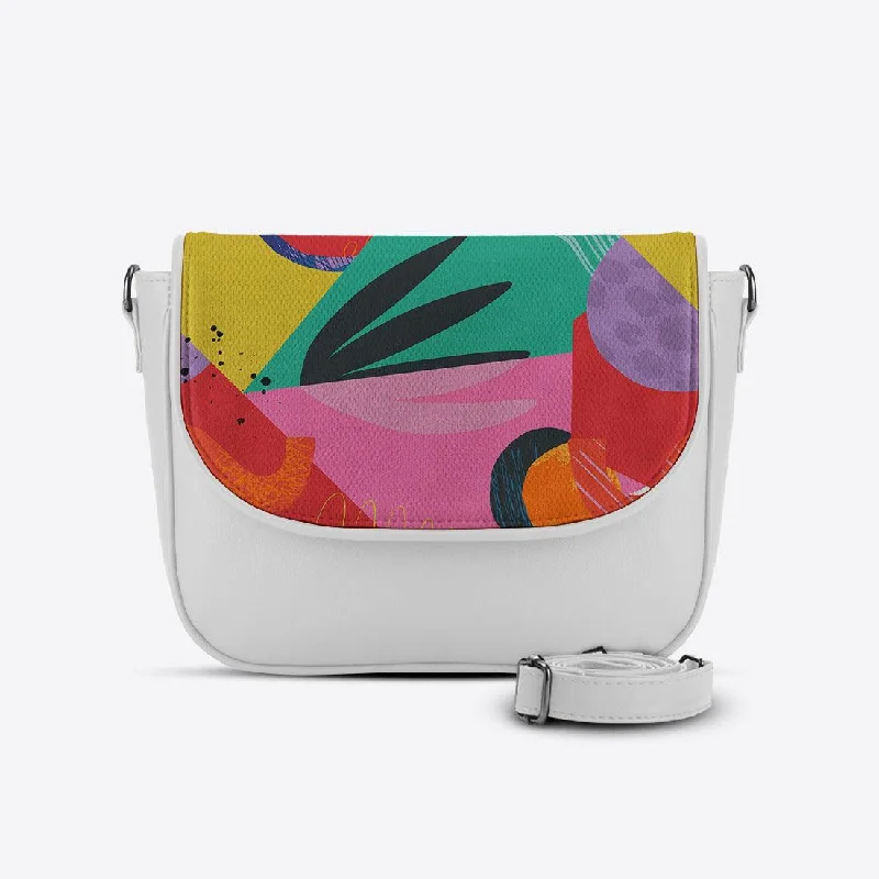 White Messenger Crossbody Garden Abstract