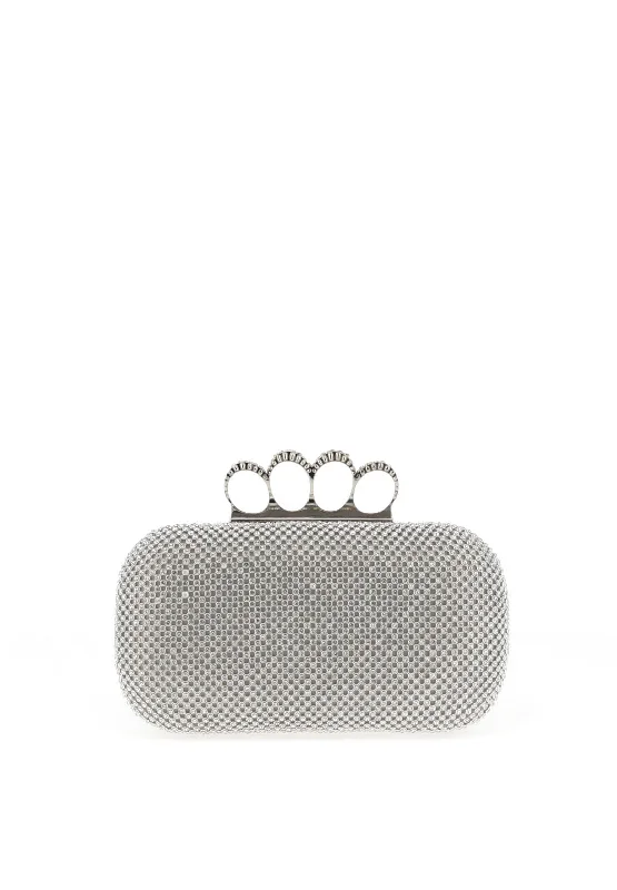 Zen Diamante Ring Clasp Clutch Bag, Silver