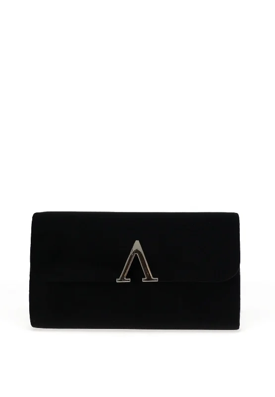 Zen Velvet Hardware Trim Clutch Bag, Black