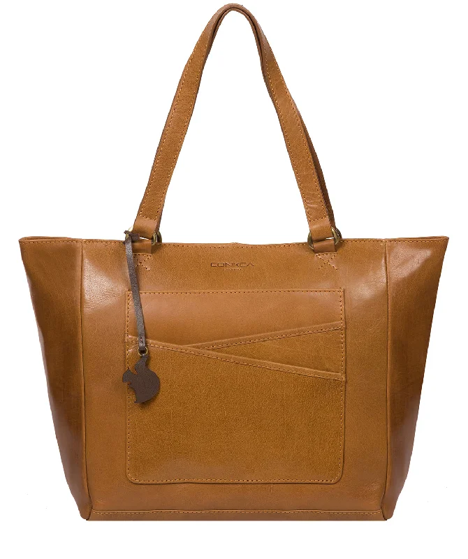 'Monique' Dark Tan Leather Tote Bag