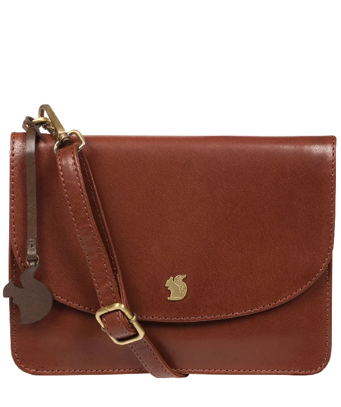 'Cara' Conker Brown Leather Cross Body Clutch Bag