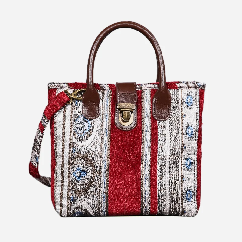 Ethnic Stripes Red Tuck Lock Carpet Satchel