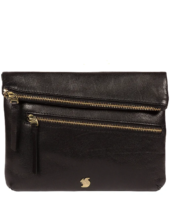 'Flare' Black Leather Clutch Bag