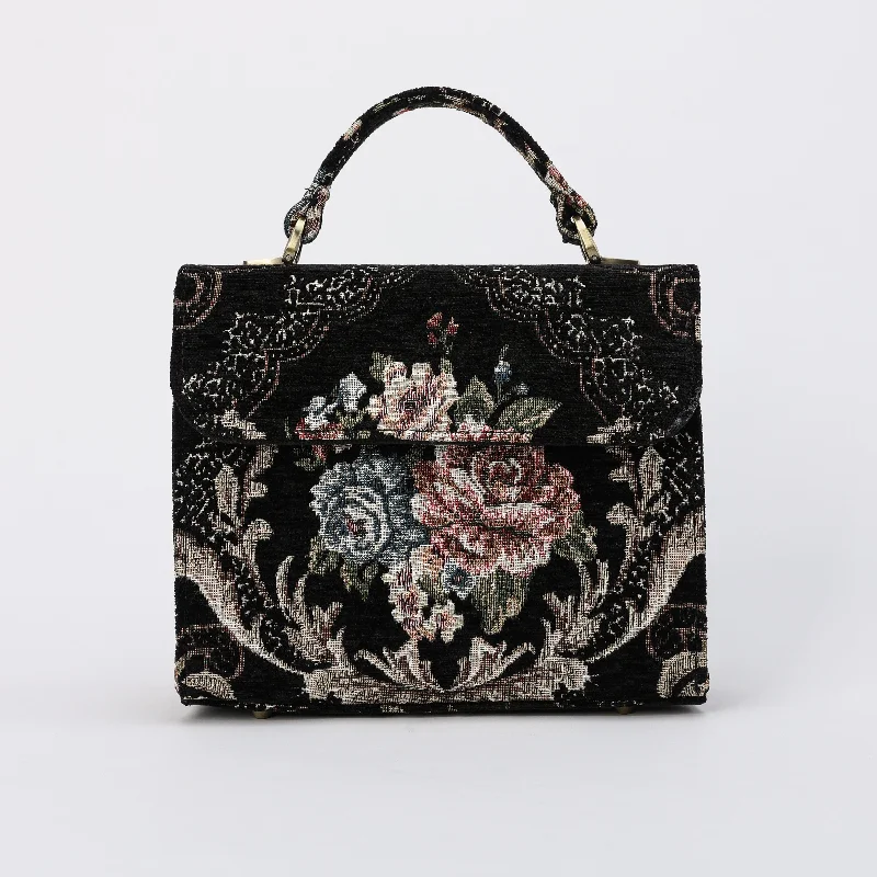 Floral Black Flap Satchel