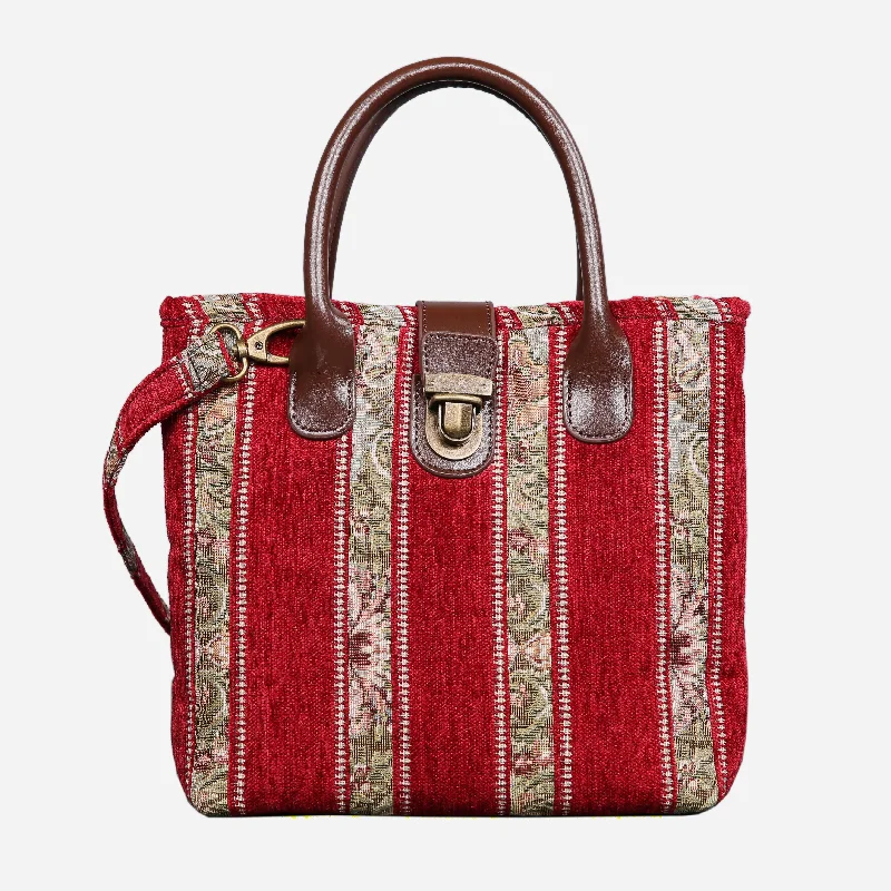 Floral Stripes Red Tuck Lock Carpet Satchel