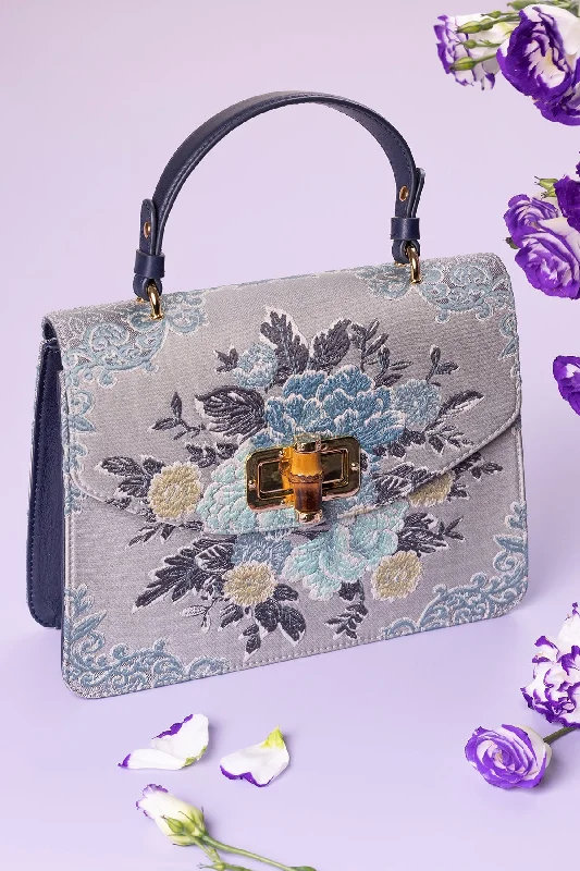 Hydrangea-Pigeon Blue Leather Shoulder Bag