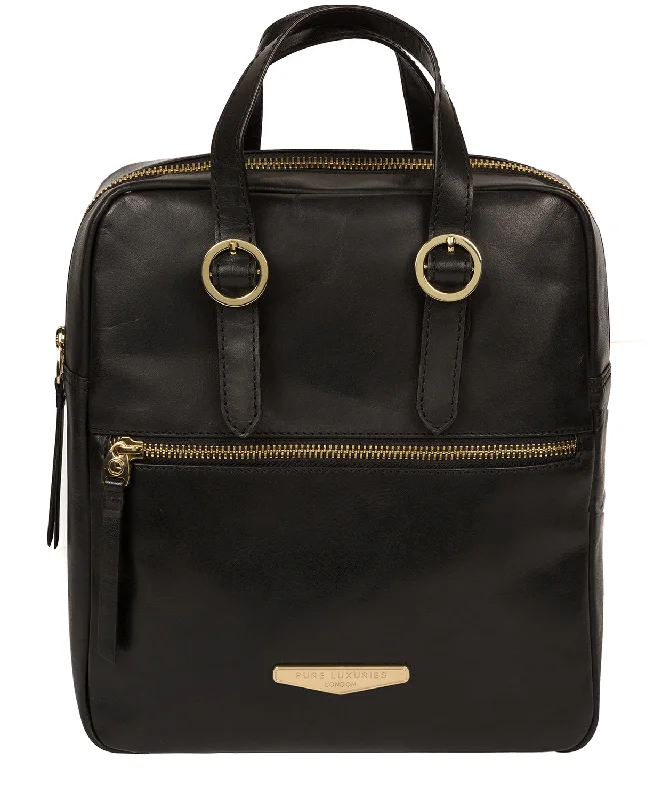 'Delfina' Black Vegetable-Tanned Leather Backpack