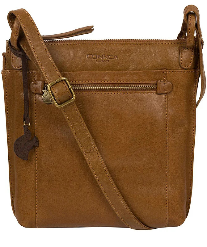 'Rego' Dark Tan Leather Cross Body Bag