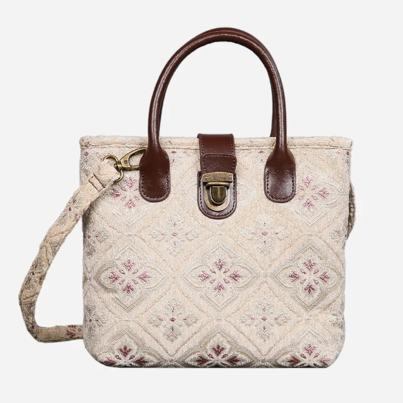 Ethnic Cream Tuck Lock Carpet Satchel